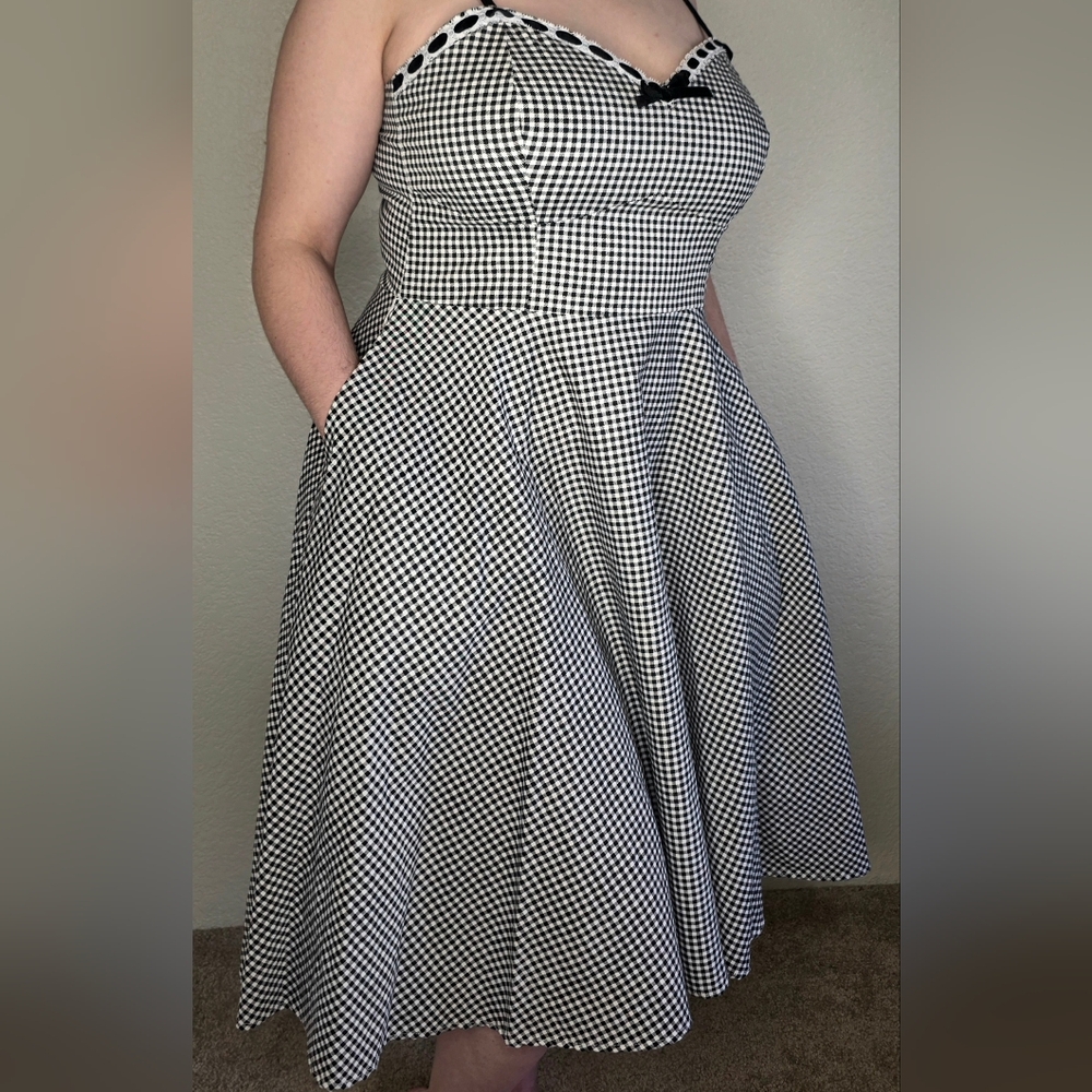 Unique Vintage Black and White Checkered Midi Dress